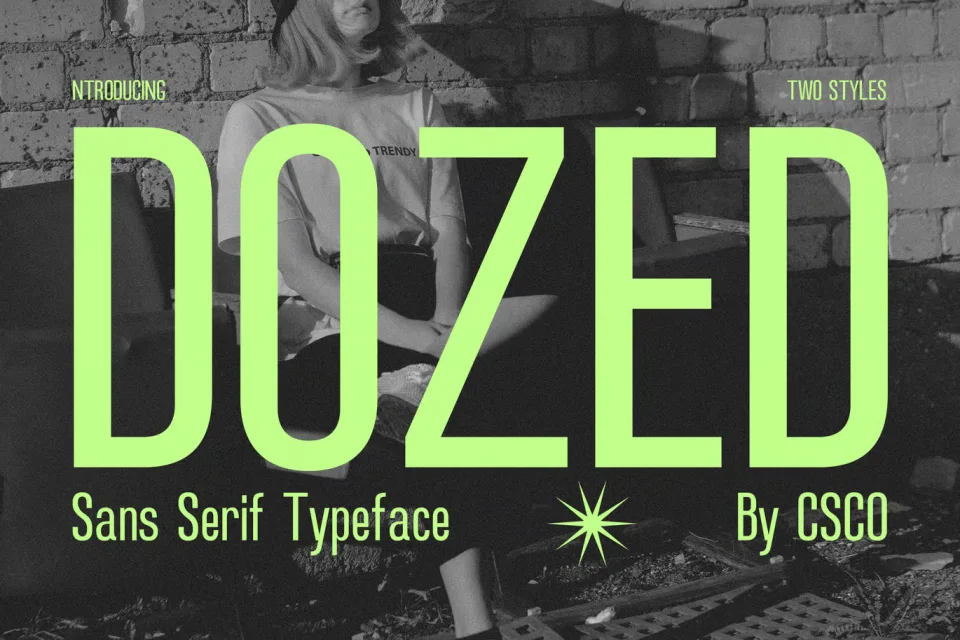 Dozed Condensed Sans Serif Font preview featuring modern, space-saving typography