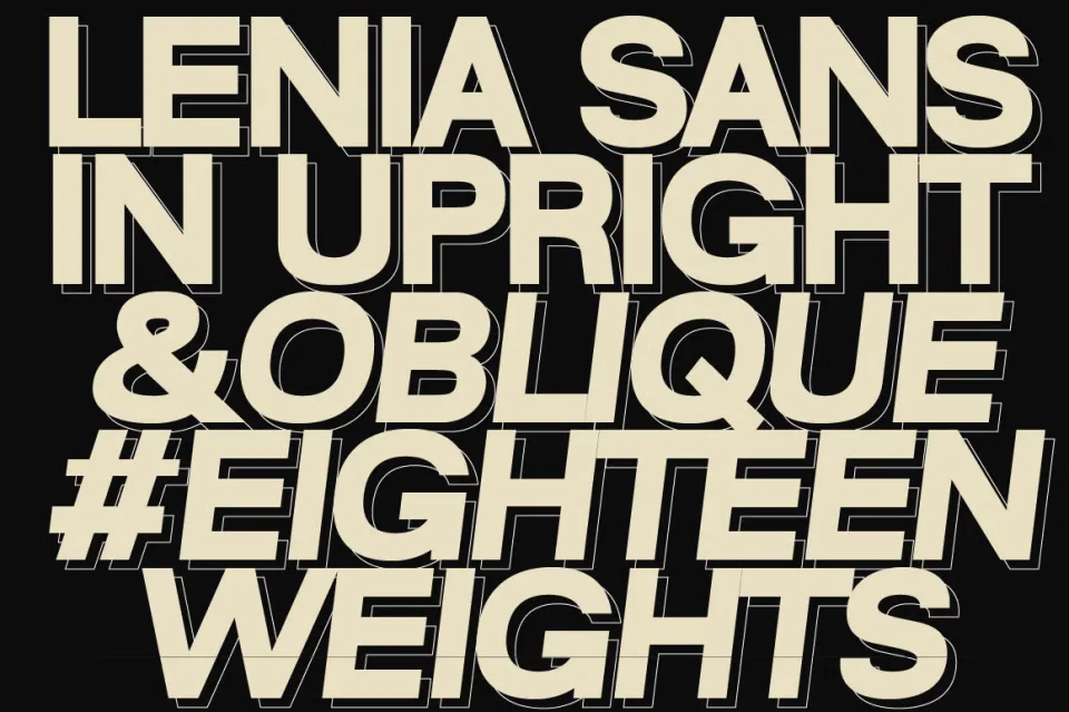 Lenia Sans font character showcase featuring letters, numerals, and punctuation