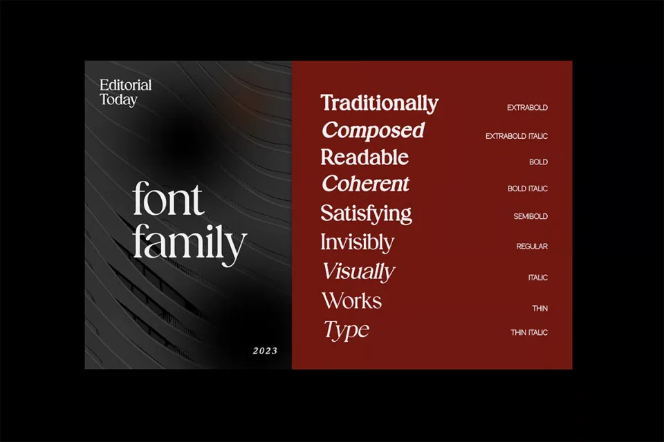 Editorial Today Serif Font Family featuring sophisticated typography for premium branding