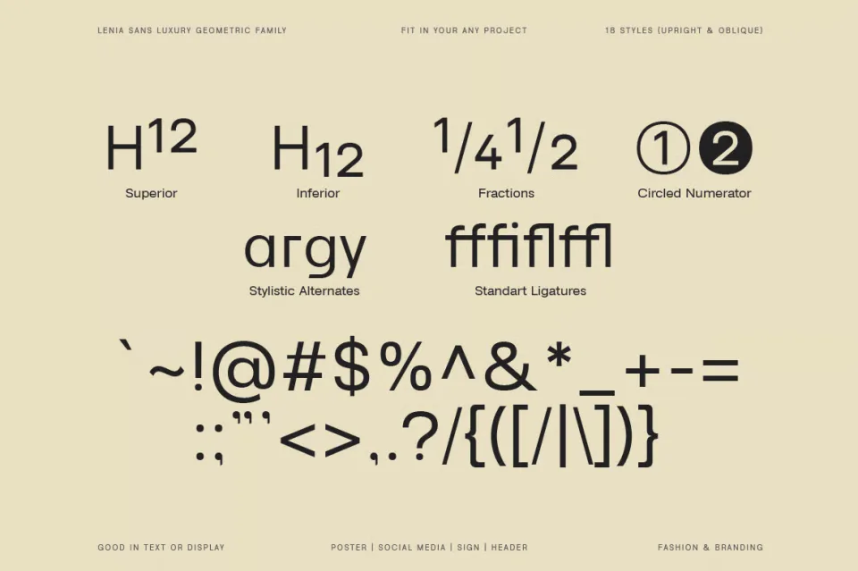 Lenia Sans Geometric Sans Serif Font Family displaying balanced lettering for creative projects