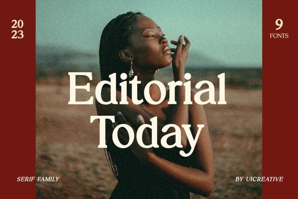 Editorial Today Serif Font Family preview featuring elegant typography for editorial design