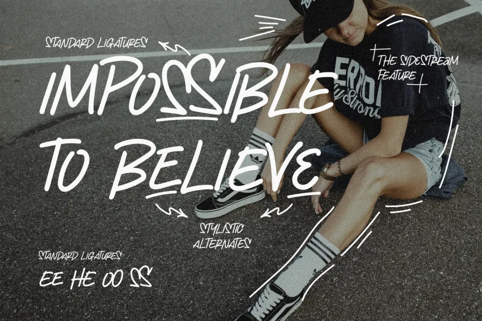 The Sidestream script-style display font featuring artistic strokes and expressive letterforms