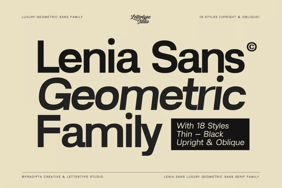 Lenia Sans Geometric Sans Serif Font Family preview for modern typography and branding