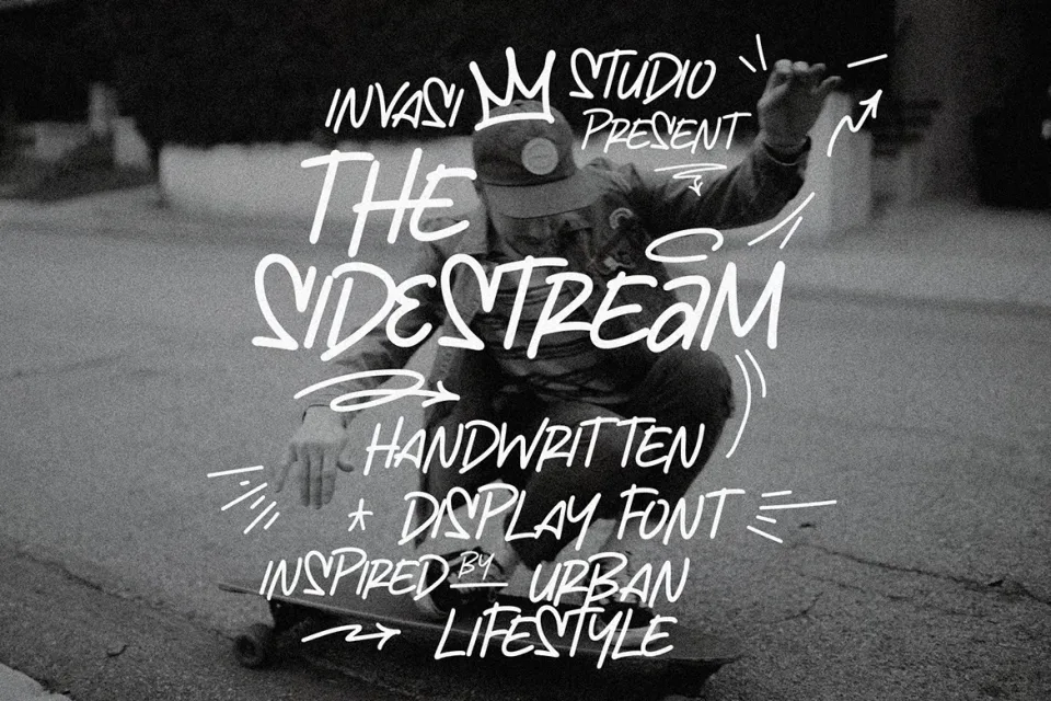 The Sidestream Handwritten Display Font preview featuring expressive lettering for creative typography