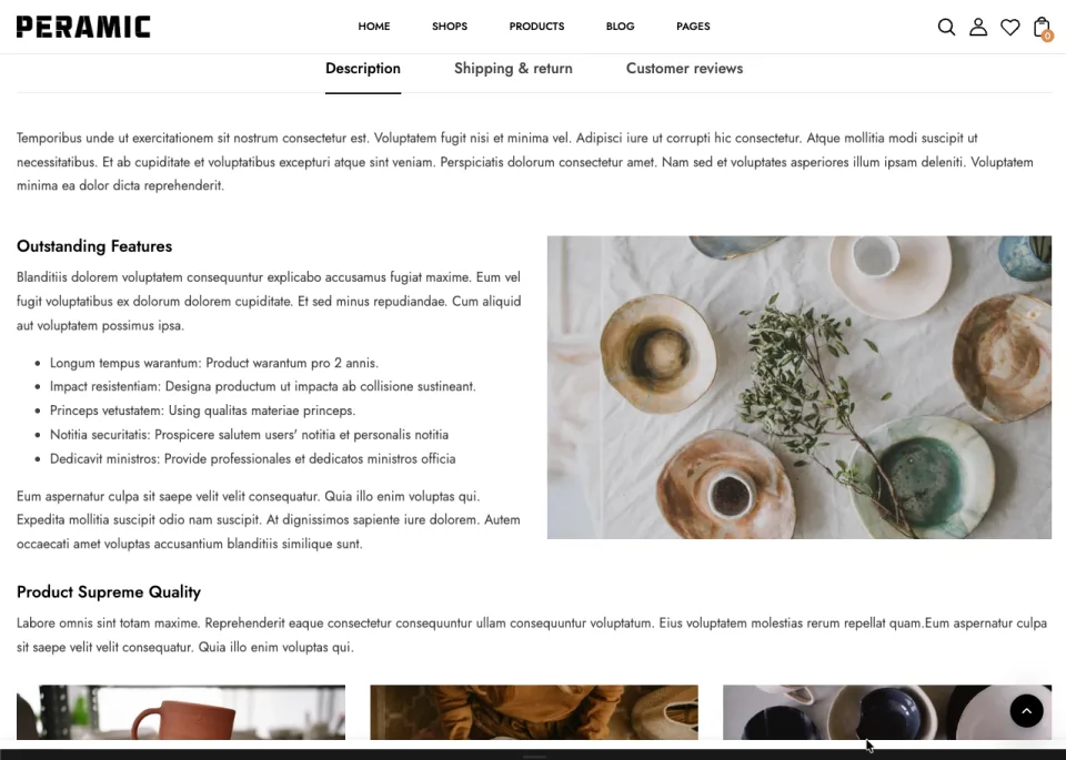 Shopify theme layout for pottery studios and artisan decor brands