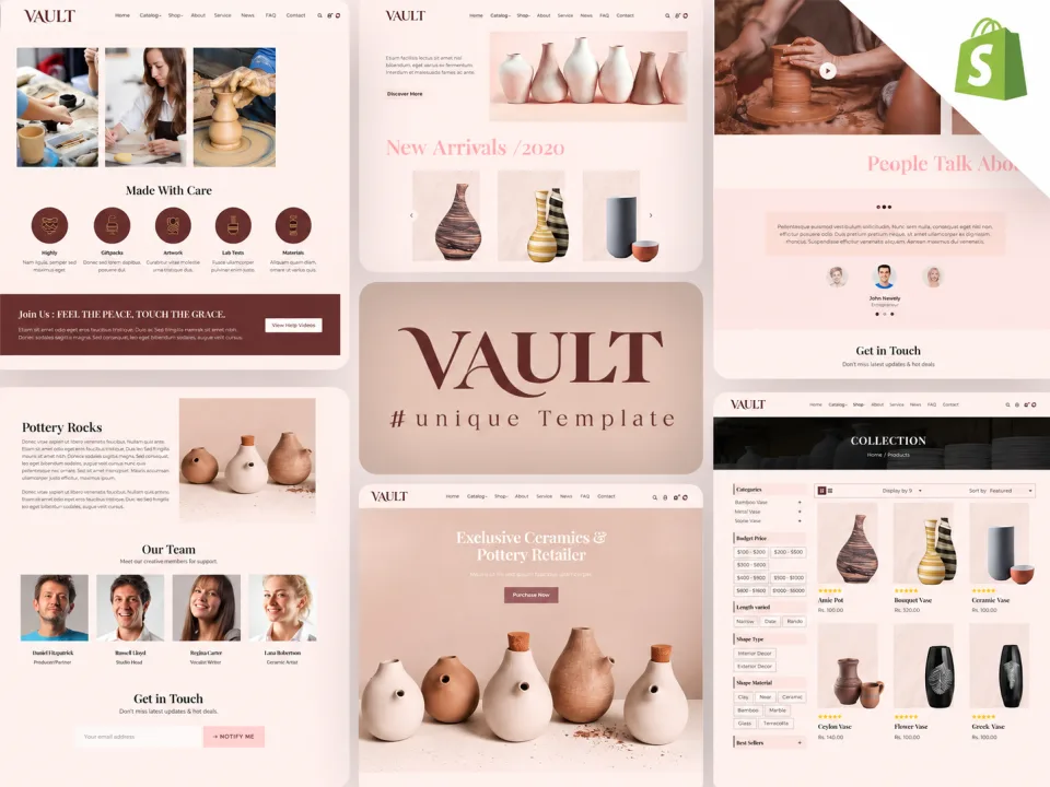 VAULT Ceramic Pottery Shopify Theme – Responsive Shopify 2.0 Store Design for Handmade Ceramics, Pottery Vases, and Home Decor Products.