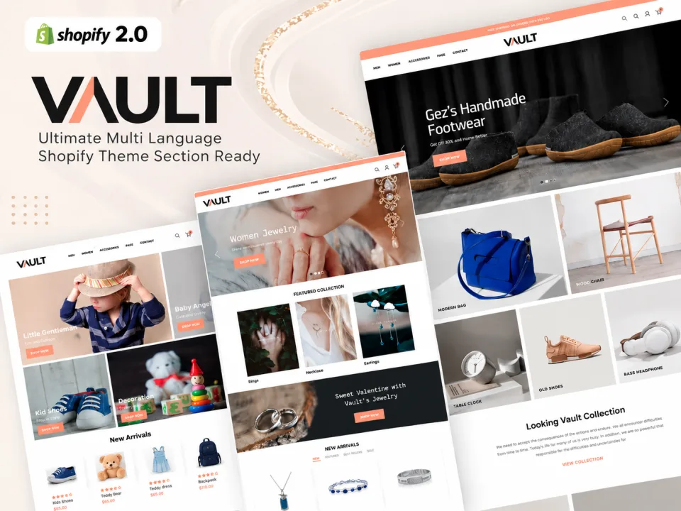 VAULT Shopify Theme, Multipurpose Shopify Theme, Shopify 2.0 Theme, Multi Language Shopify Theme, Responsive Shopify Theme, Fashion Shopify Theme, Jewelry Shopify Theme, Footwear Shopify Theme, Kids C