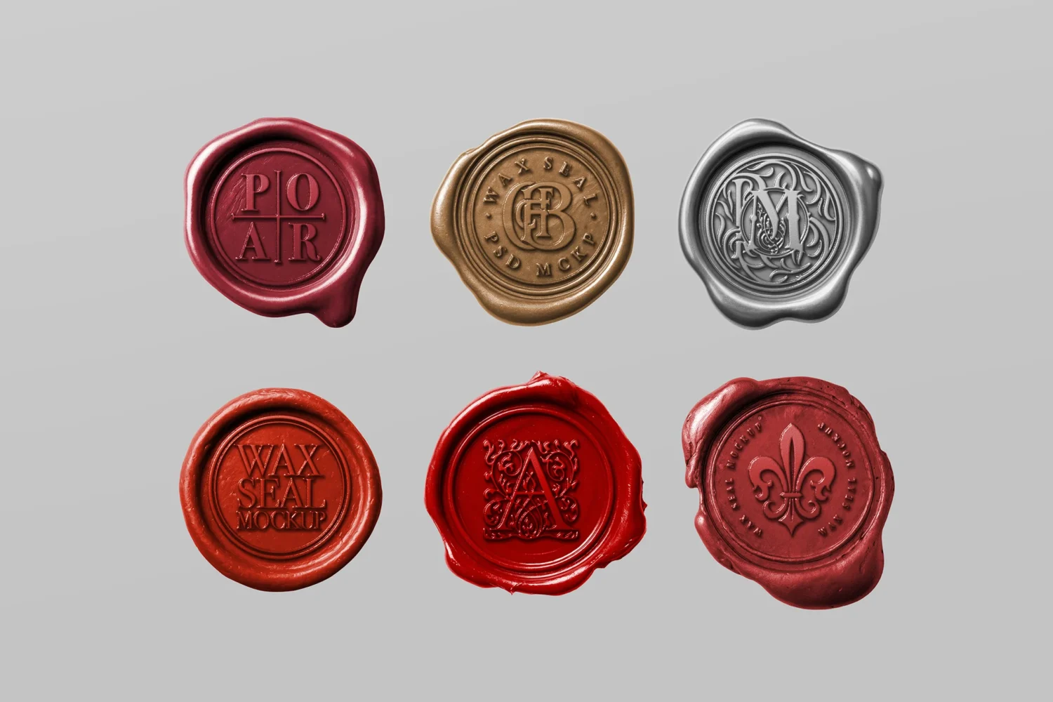 Wax Seal Mockup Set – 6 Isolated Stamps