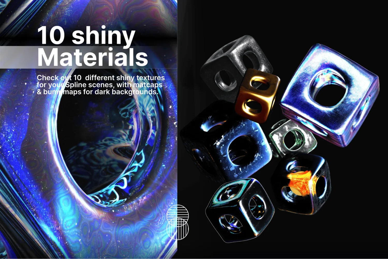 Spline 3D 10 Shiny Materials for dark backgrounds