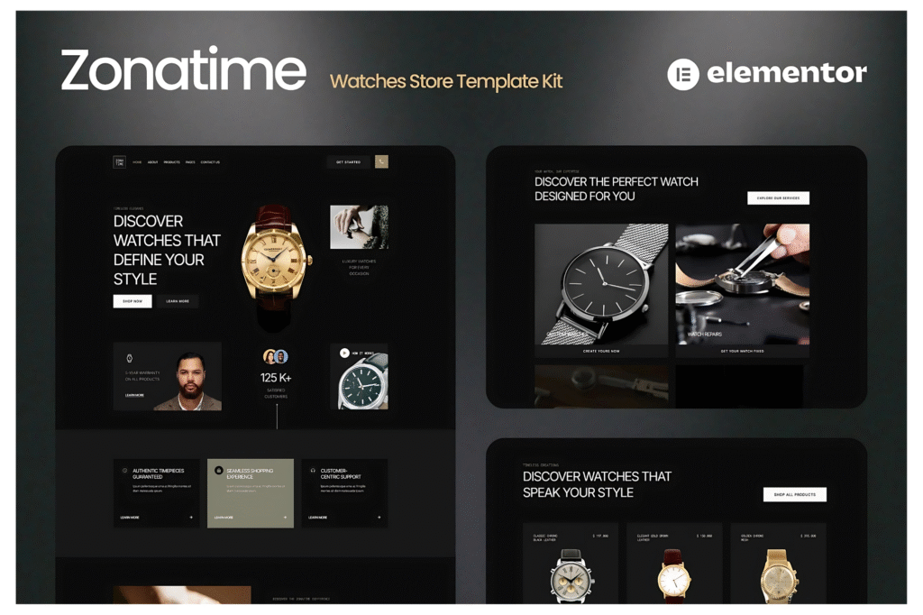 Zonatime - Dark Theme Watch Store Elementor Template Kit