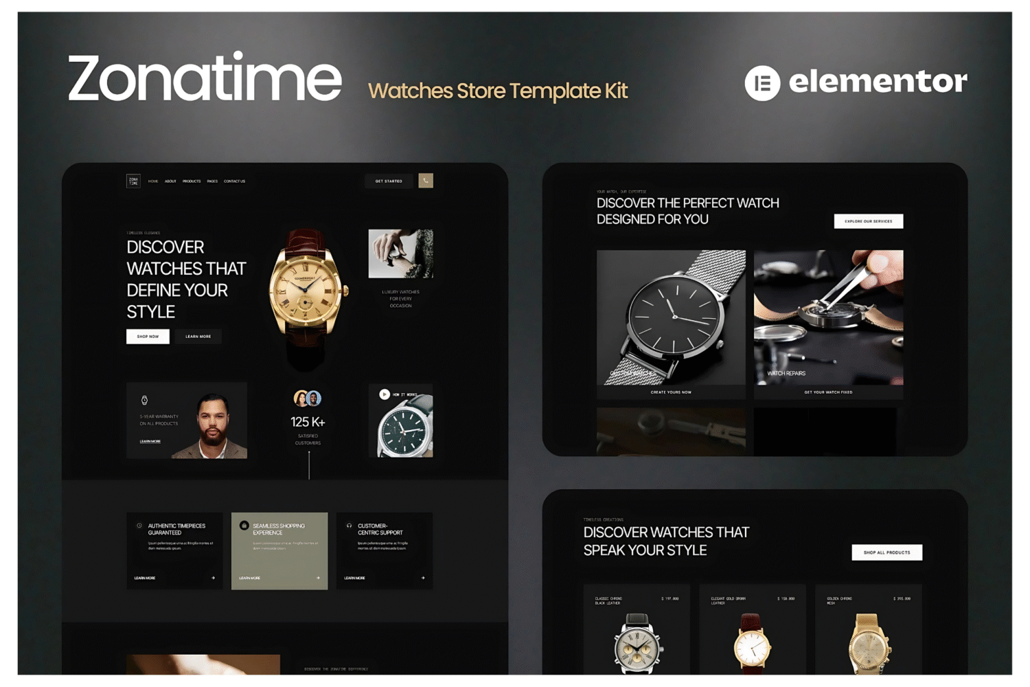 Zonatime - Dark Theme Watch Store Elementor Template Kit