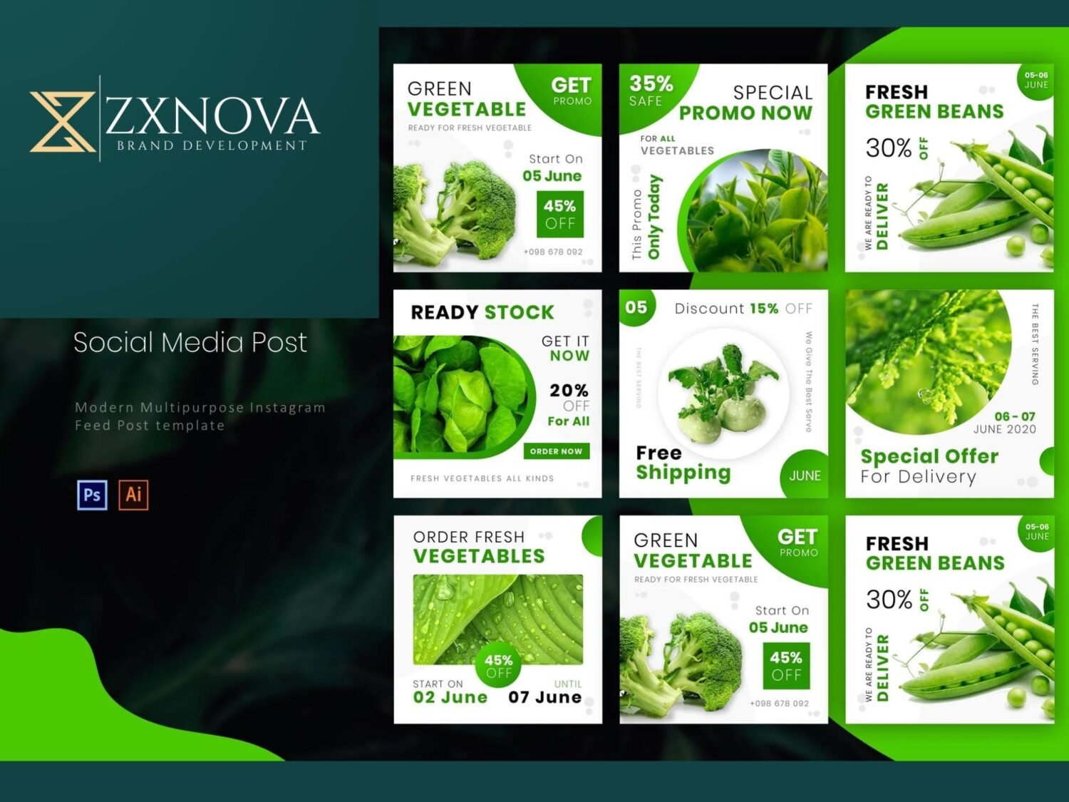 Custom Social Media Post Templates | Editable PSD & AI | Modern Instagram Food Feed