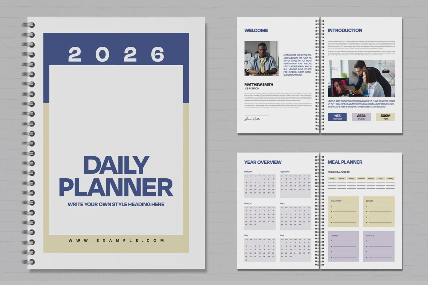 2026 Ultimate Professional Daily Planner Meal Tracker | Minimalist Blue & Beige Template