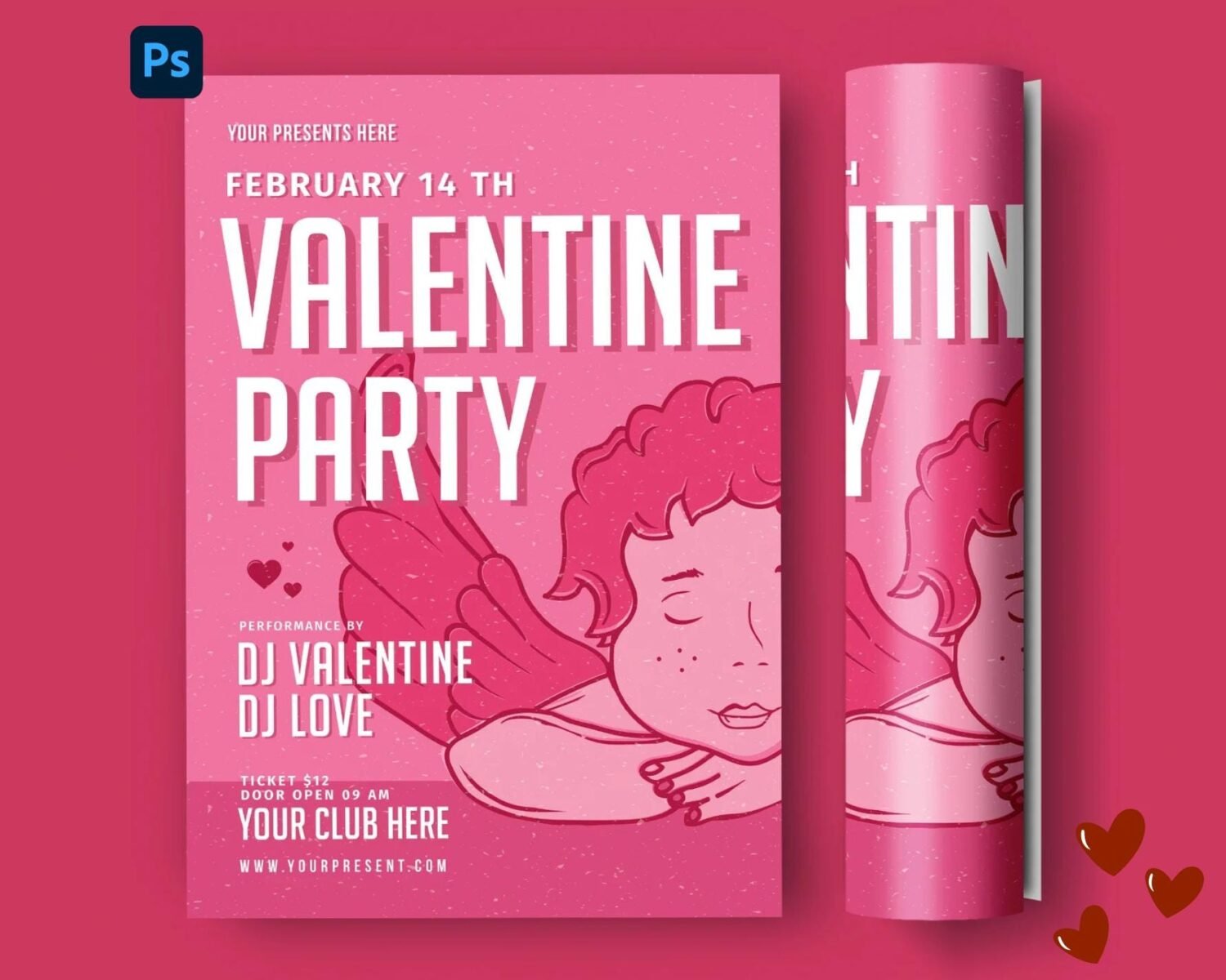 Valentine Day Party Flyer Template 2 – Editable & Print Ready